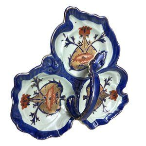 Victoria Ware Ironstone Transferware 3 Part Relish Dish W/Handle 11”x 3.5” Candy